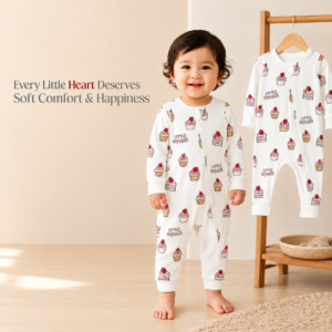Pinjir Baby Cotton Zipper Romper – Soft Printed Infant Jumpsuit (Cream Print)