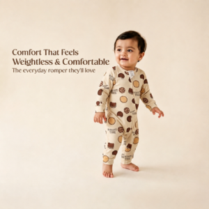 100% Premium Cotton "Biscuit Time" Romper All-Day Smiles and Comfort